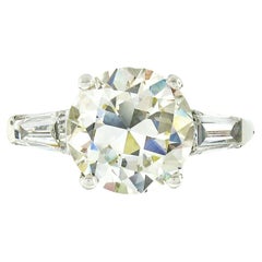 Vintage Platinum 3.51ctw GIA European Diamond Solitaire Baguette Engagement Ring