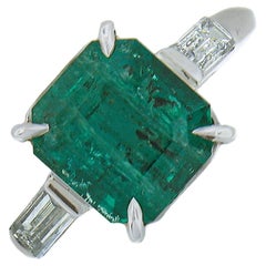 Platin 3,56 Karat GIA-zertifizierter achteckiger Smaragd & Baguette-Diamantring, Vintage