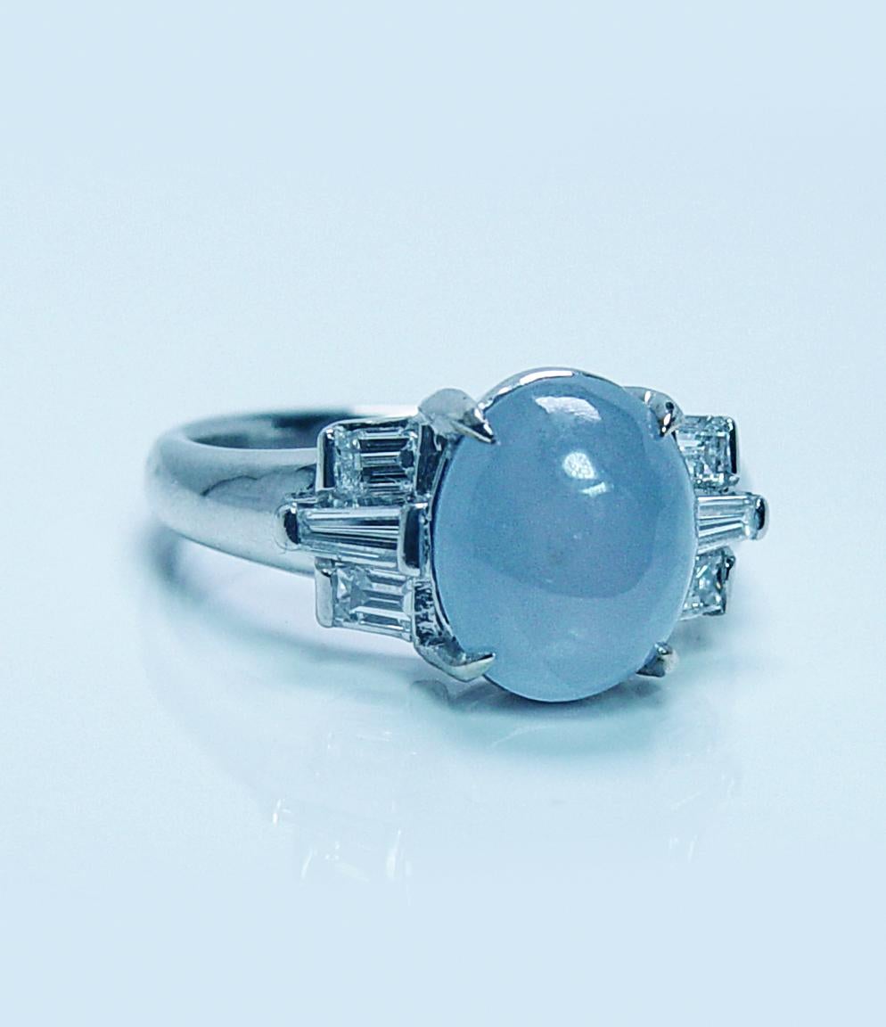 Vintage Platin 3,5 Karat Sternsaphir Baguette Diamantring 1950er Jahre Nachlass im Angebot 1
