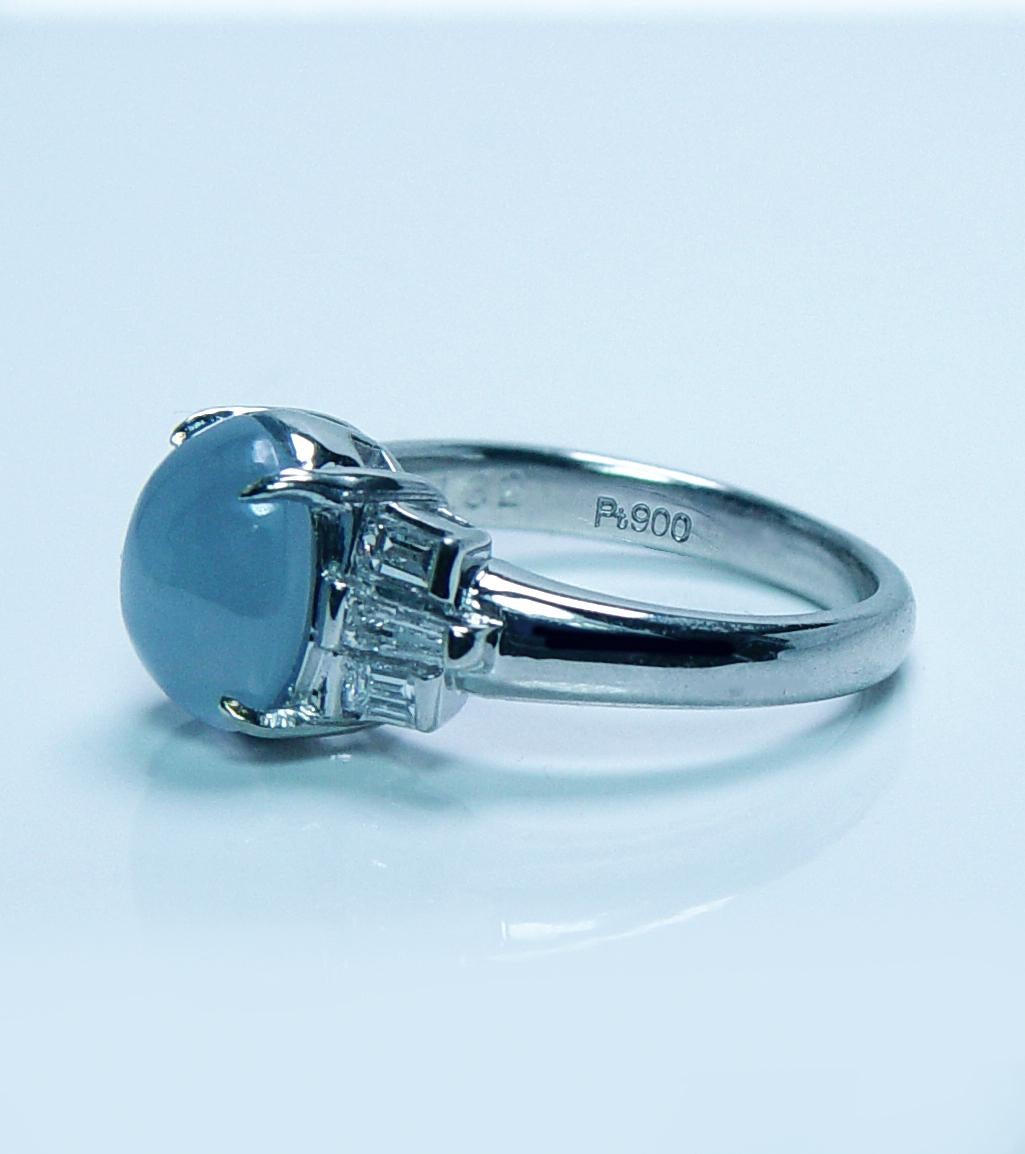 Vintage Platin 3,5 Karat Sternsaphir Baguette Diamantring 1950er Jahre Nachlass im Angebot 2