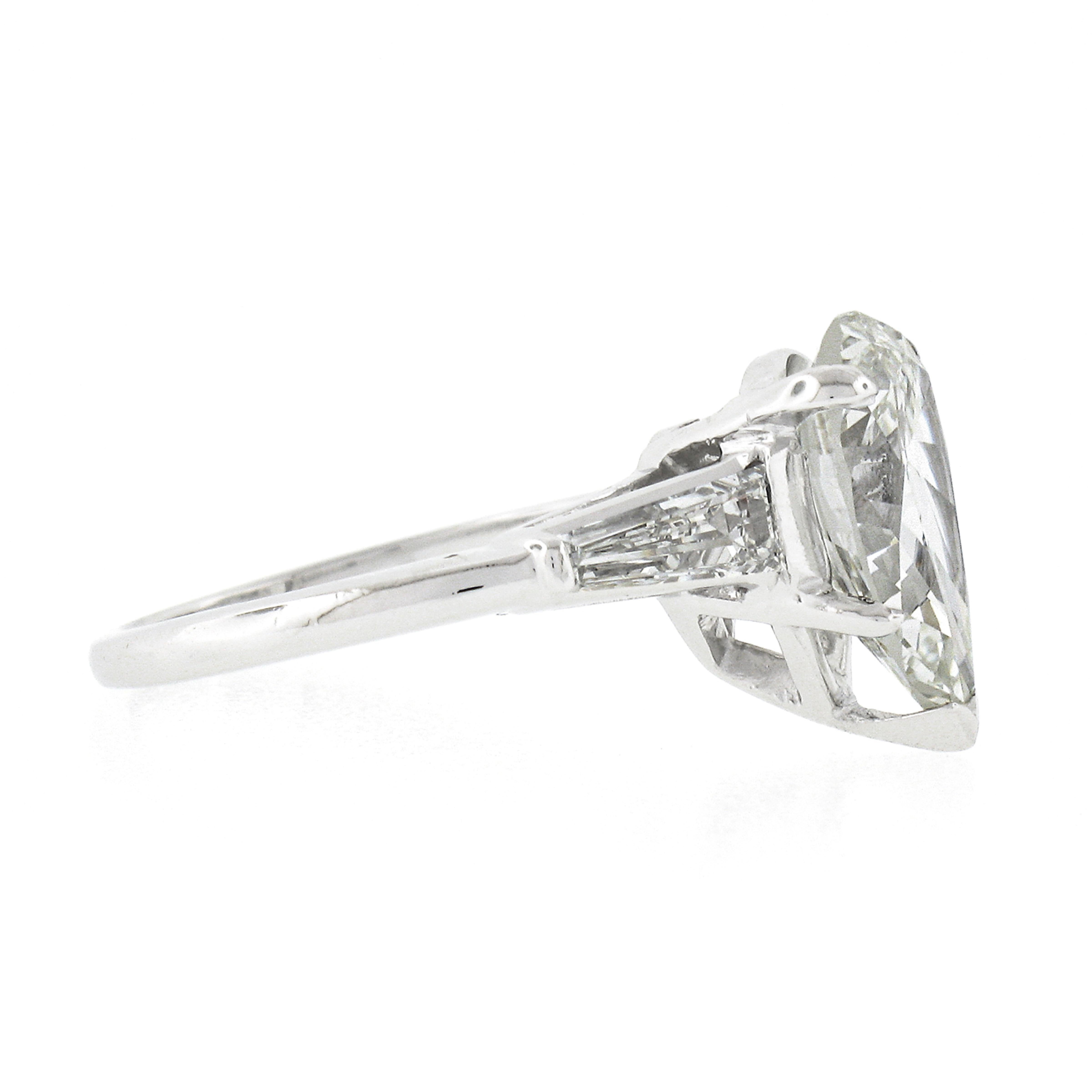 Vintage Platinum 3.02ctw GIA Pear Brilliant & Baguette Diamond Engagement Ring In Excellent Condition For Sale In Montclair, NJ
