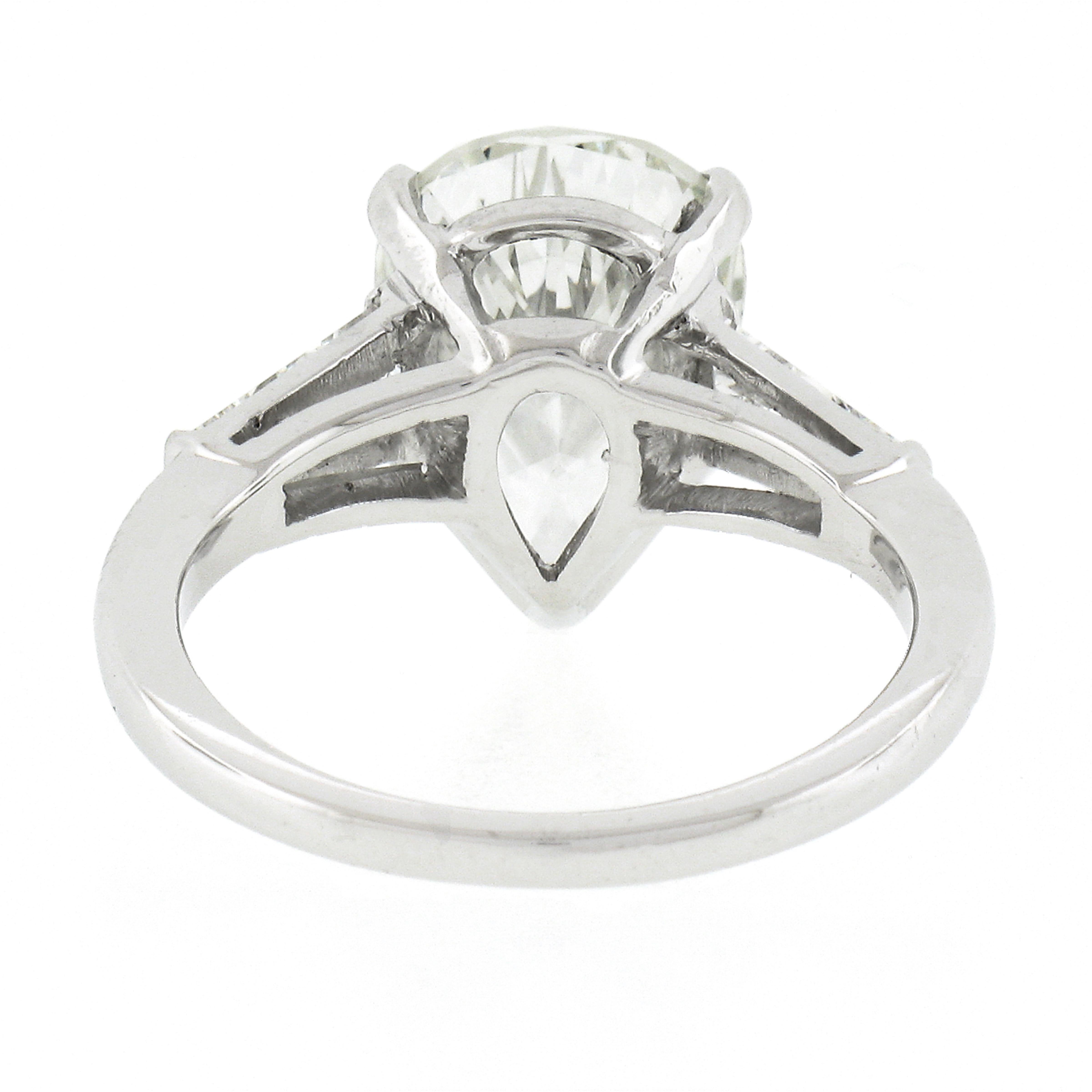Vintage Platinum 3.02ctw GIA Pear Brilliant & Baguette Diamond Engagement Ring For Sale 1