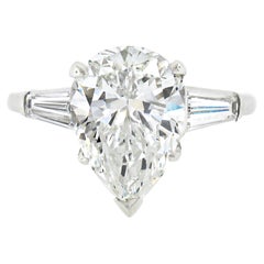 Vintage Platinum 3.02ctw GIA Pear Brilliant & Baguette Diamond Engagement Ring