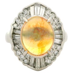Vintage Platinum 3.86ctw Orange Jelly Opal Baguette Round Diamond Ballerina Ring