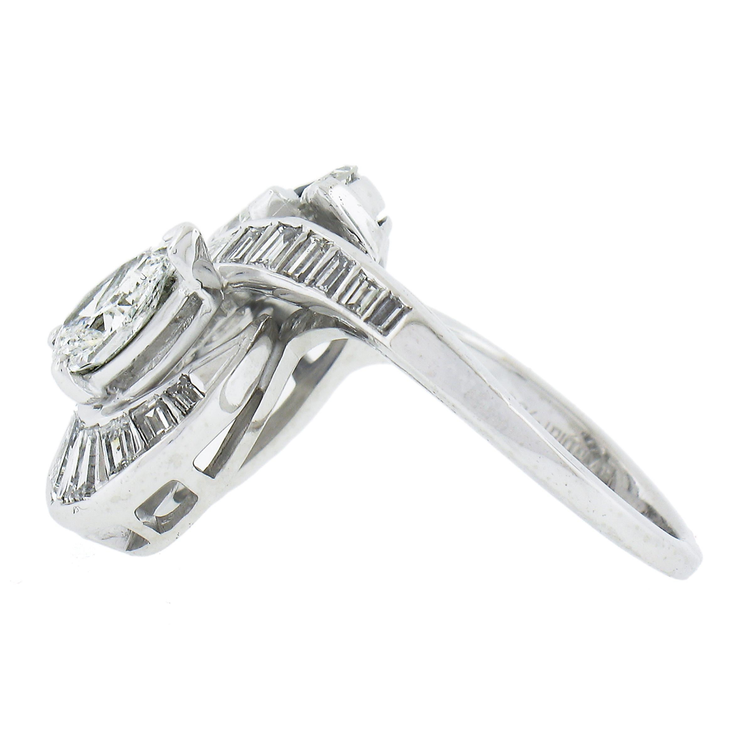 Women's Vintage Platinum 3.92ctw Sapphire & Pear Diamond Swirl Statement Cocktail Ring For Sale