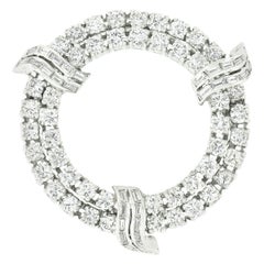 Vintage Platinum 3.96ctw Prong Diamond Dual Row Circle Wreath Pin Brooch Pendant