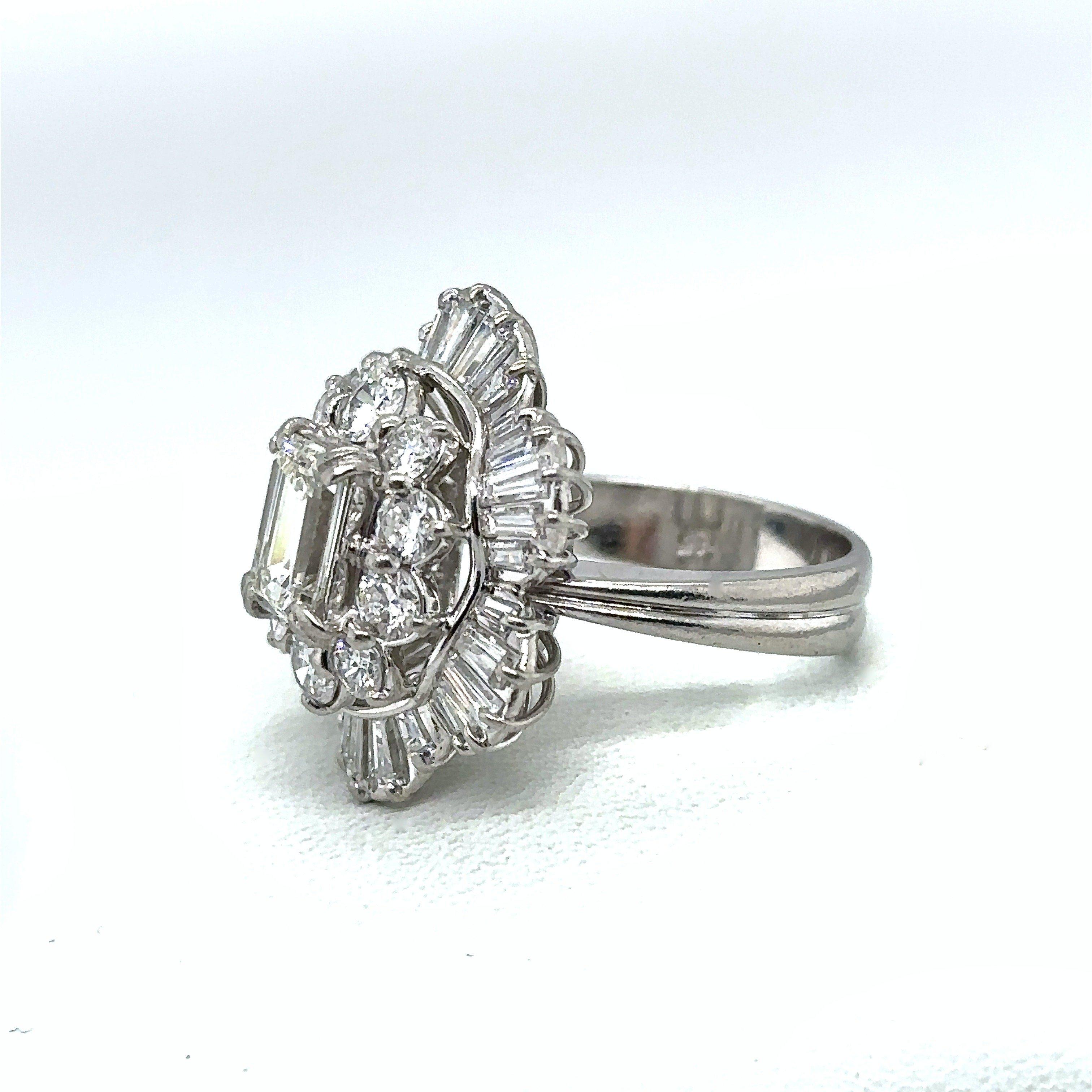 Vintage Platinum 3CT Diamond Floral Cocktail Ring For Sale 1