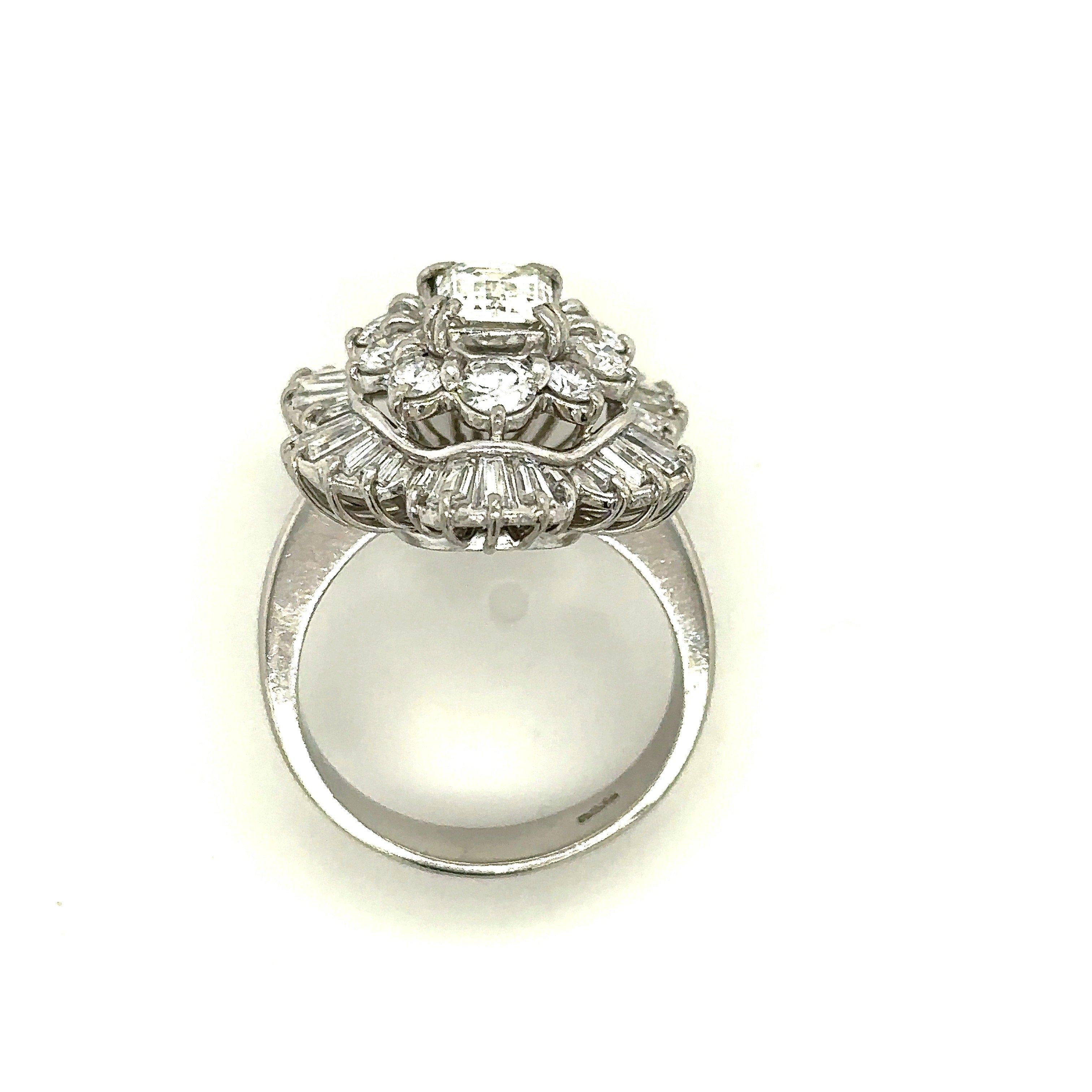 Vintage Platinum 3CT Diamond Floral Cocktail Ring For Sale 4