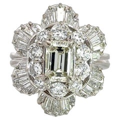 Vintage Platin 3CT Diamant-Cocktailring mit Blumenmuster