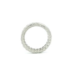 Fede nuziale vintage in platino con diamanti taglio francese incastonati a canale per un totale di 3 carati, incisa a mano, misura 4