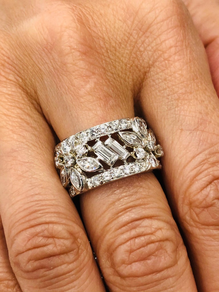 Vintage Platinum 4 Carat Diamond Wide Anniversary Band Ring, circa 1960 at 1stDibs