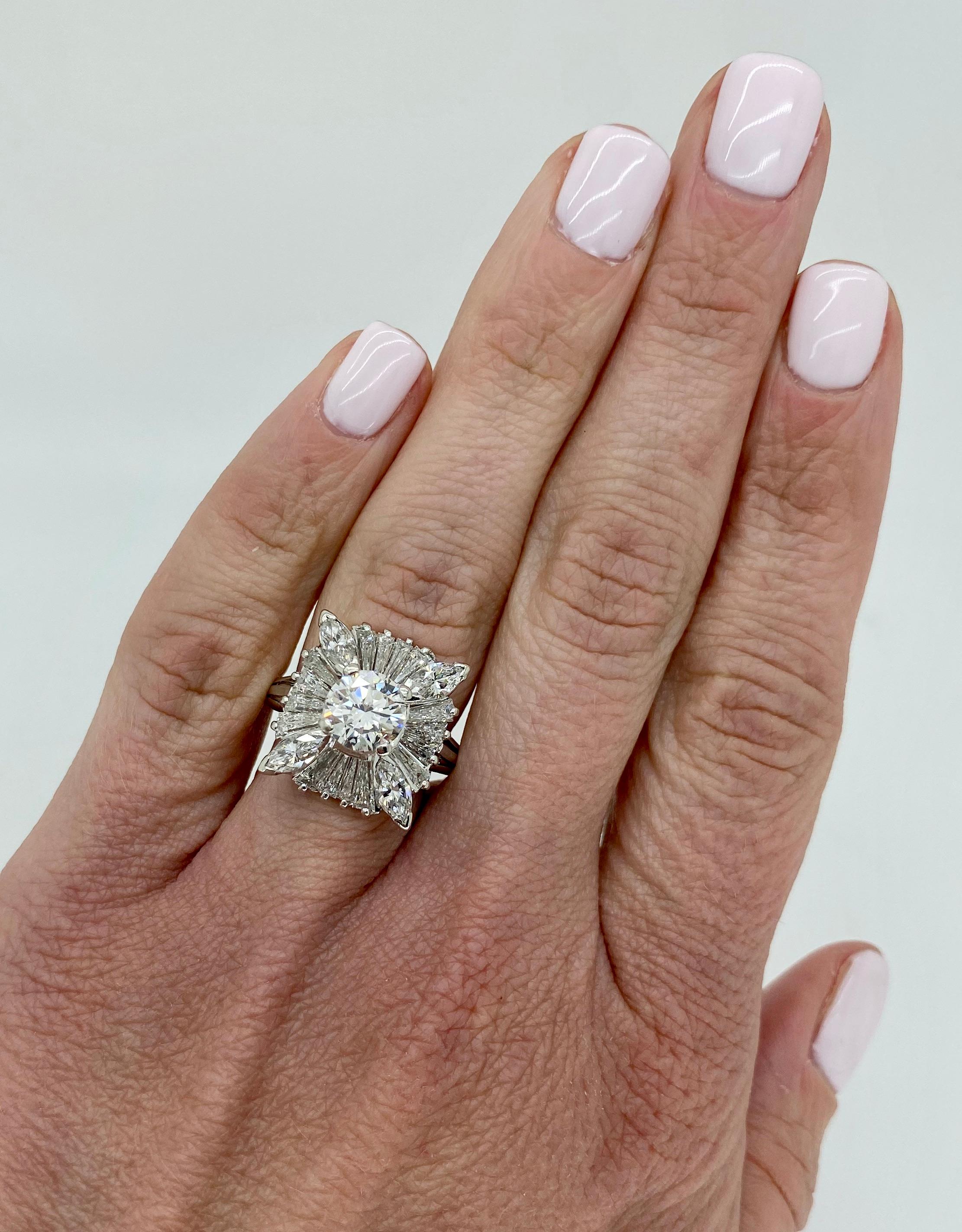 Vintage Platin 4::02ctw Diamant Ballerina Ring 6