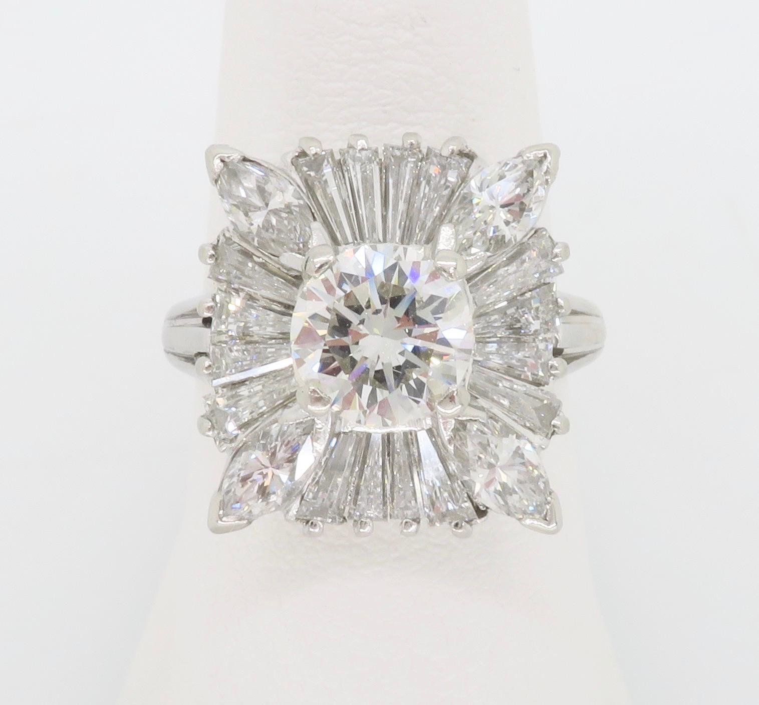 Vintage Platin 4::02ctw Diamant Ballerina Ring für Damen oder Herren