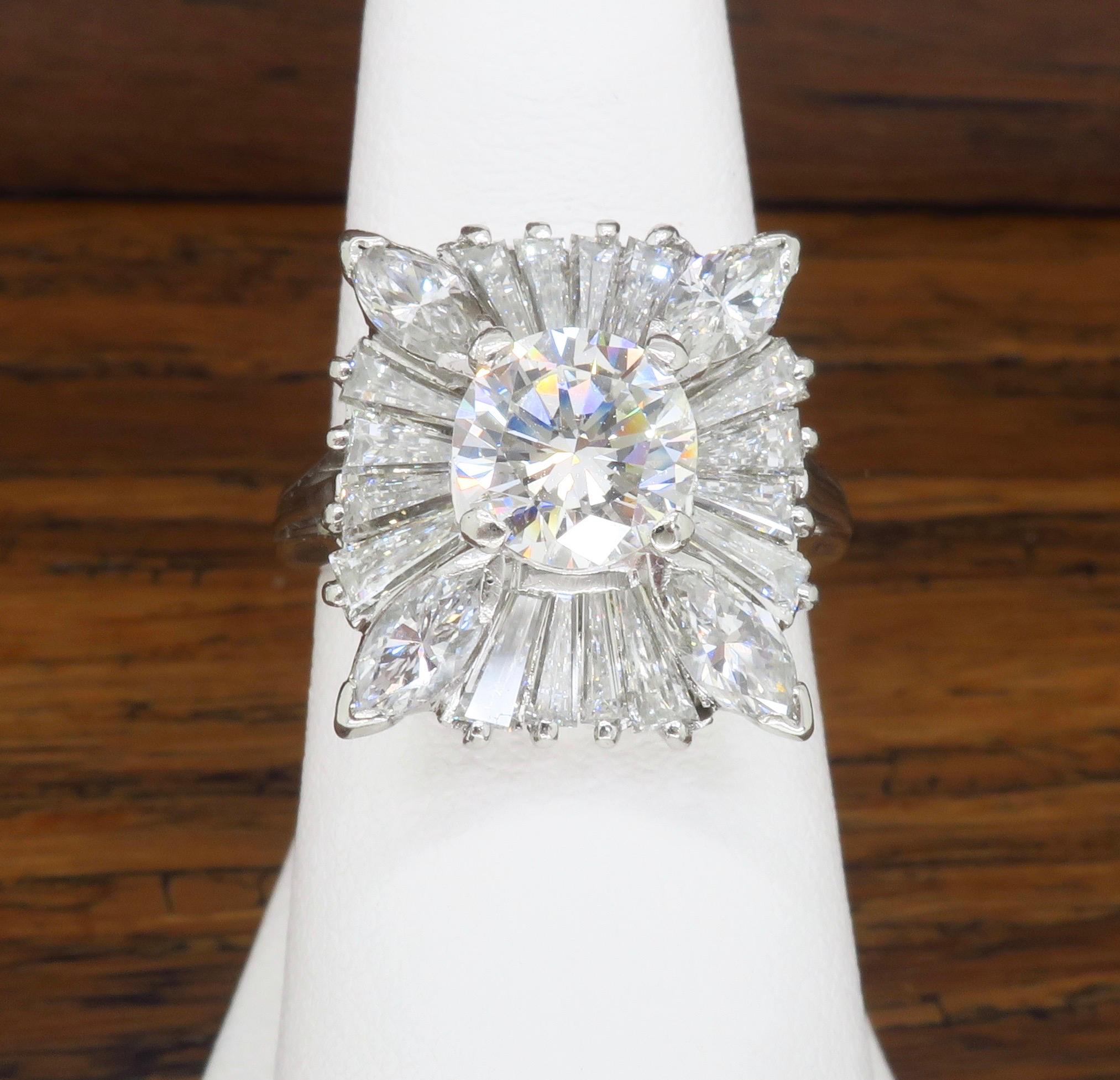 Vintage Platin 4::02ctw Diamant Ballerina Ring 1