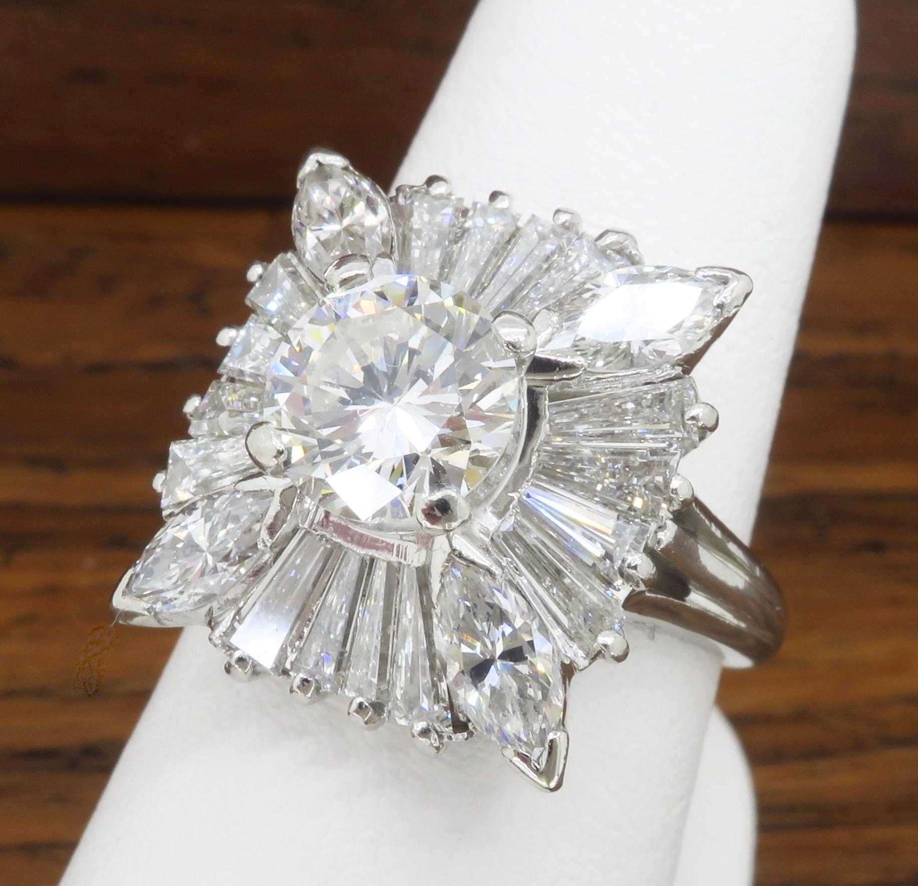 Vintage Platin 4::02ctw Diamant Ballerina Ring 2