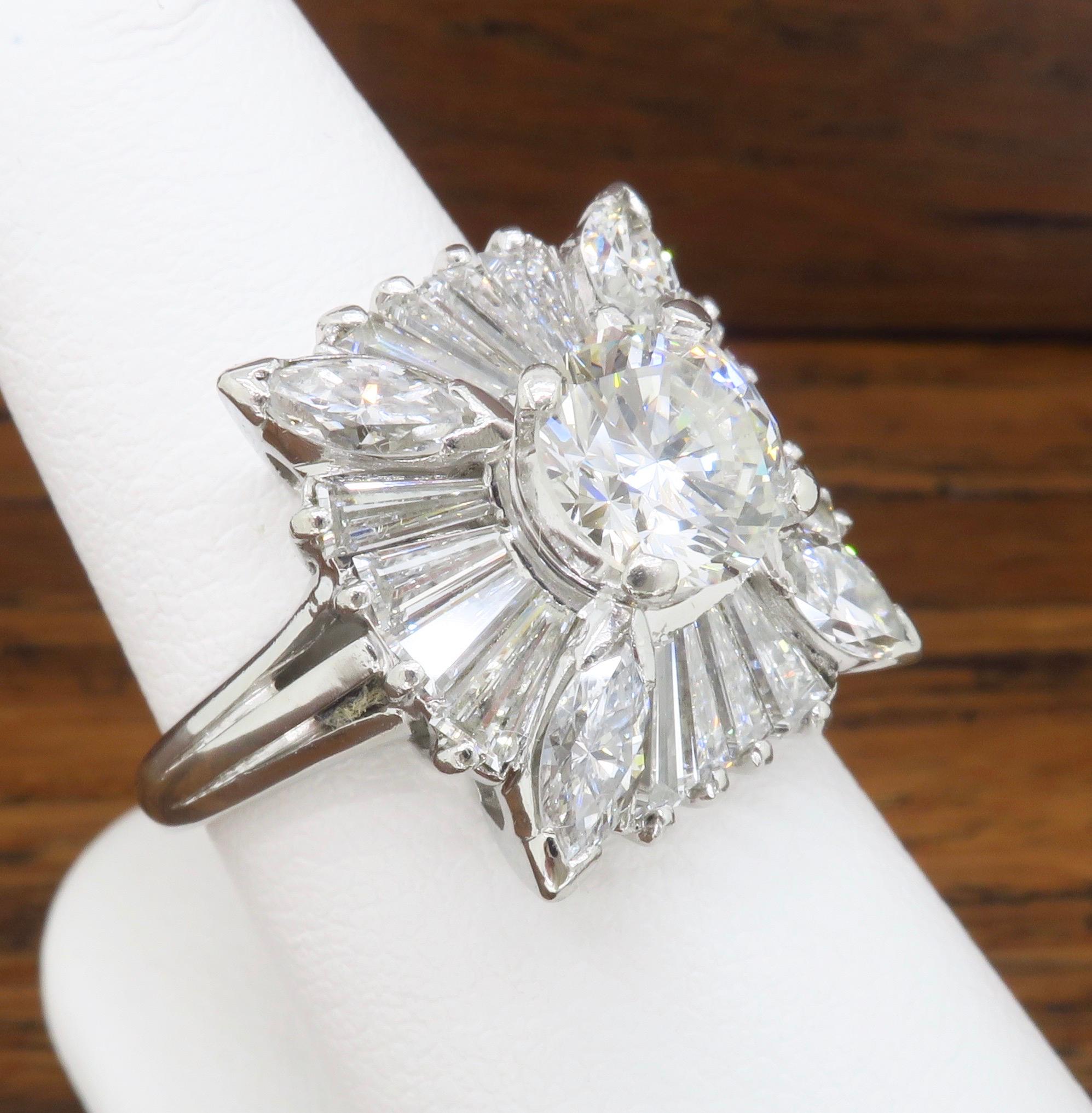 Vintage Platin 4::02ctw Diamant Ballerina Ring 3