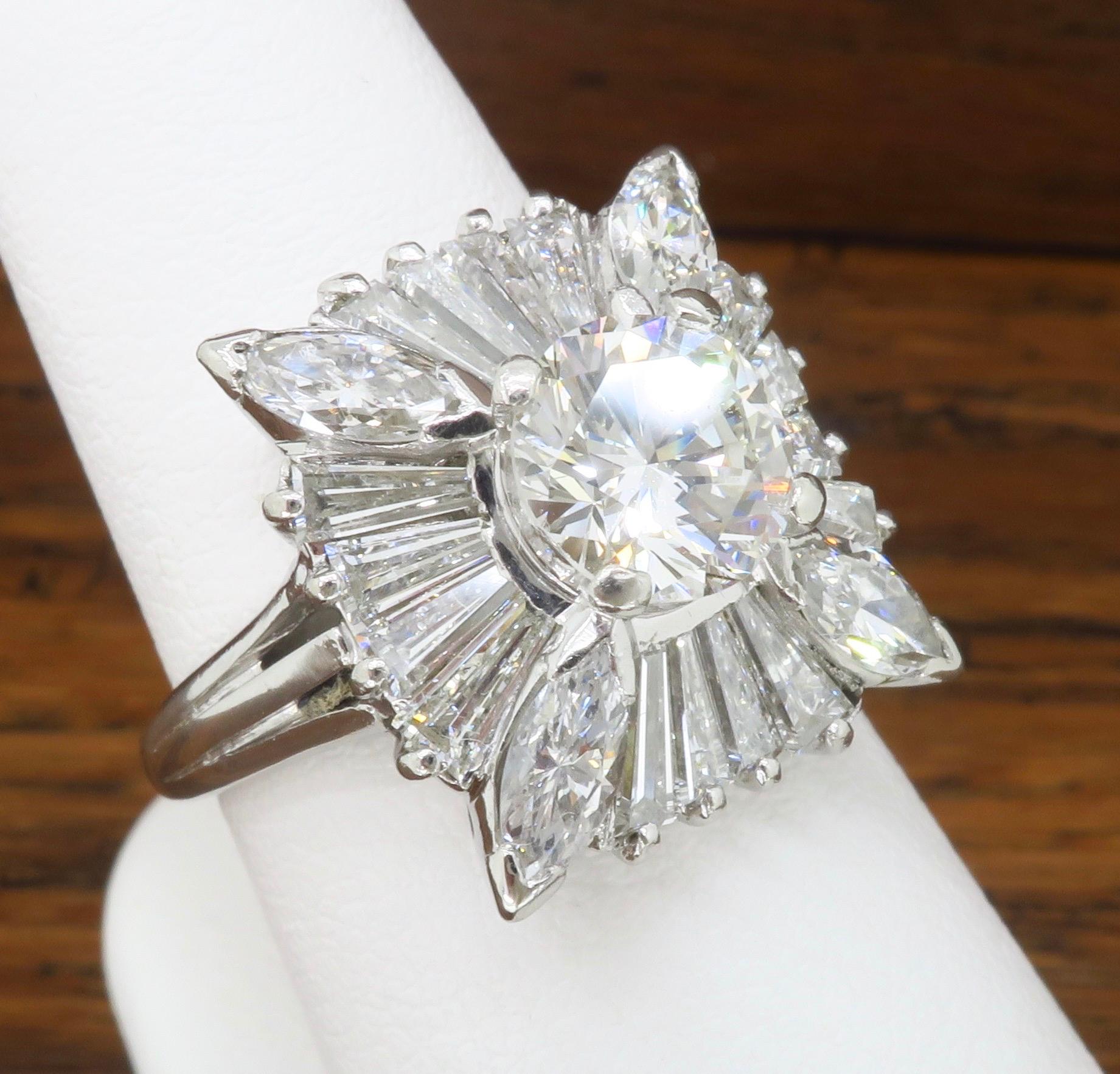 Vintage Platin 4::02ctw Diamant Ballerina Ring 4