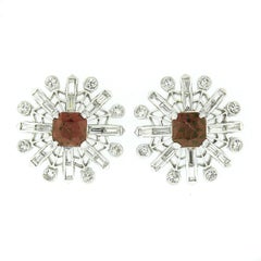 Vintage Platinum 4.02ctw Rhodolite Garnet & Diamond Snowflake Post Stud Earrings