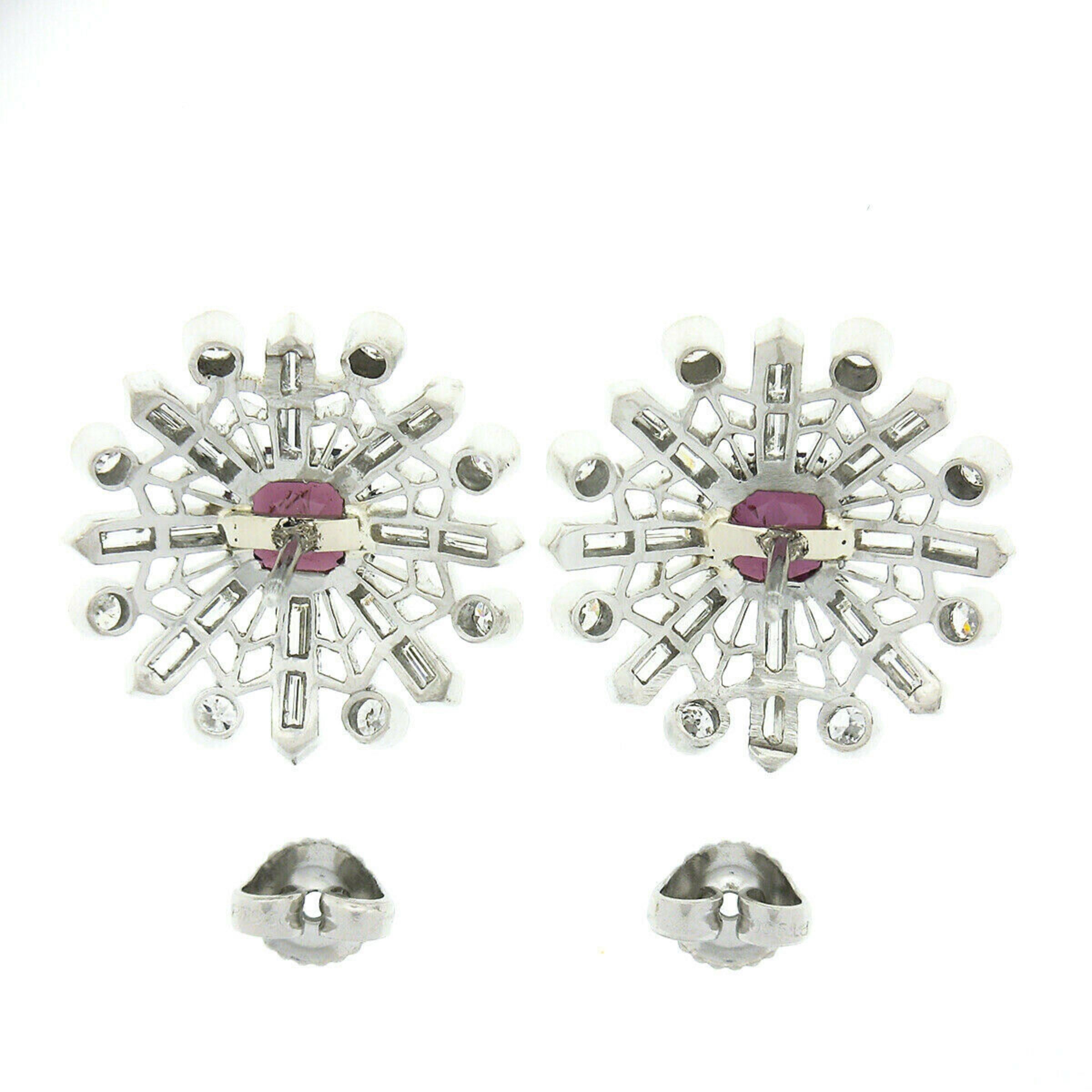 Women's Vintage Platinum 4.02ctw Rhodolite Garnet & Diamond Snowflake Post Stud Earrings For Sale