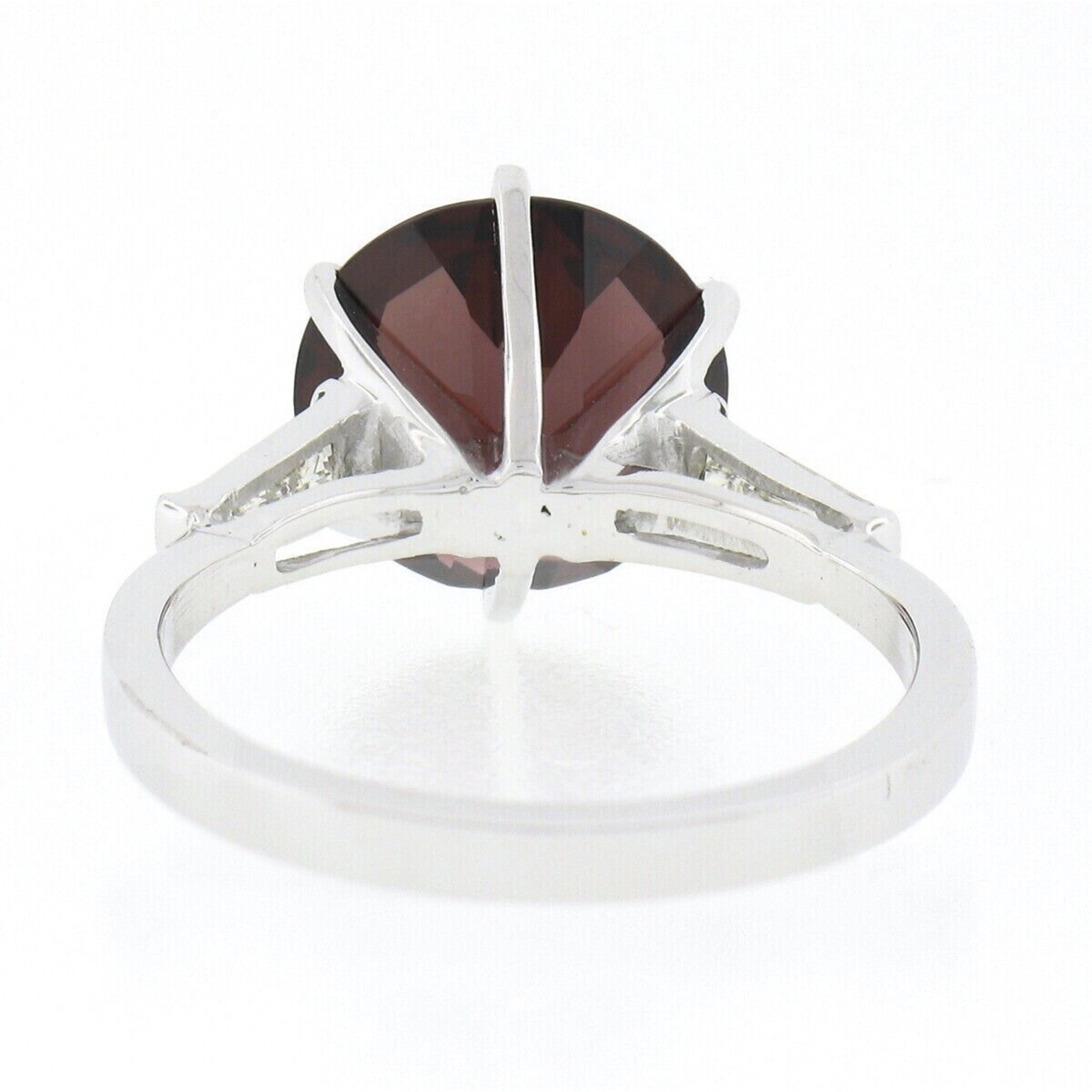 Vintage Platinum 4.29ctw Round Garnet Baguette Diamond Solitaire Engagement Ring For Sale 1
