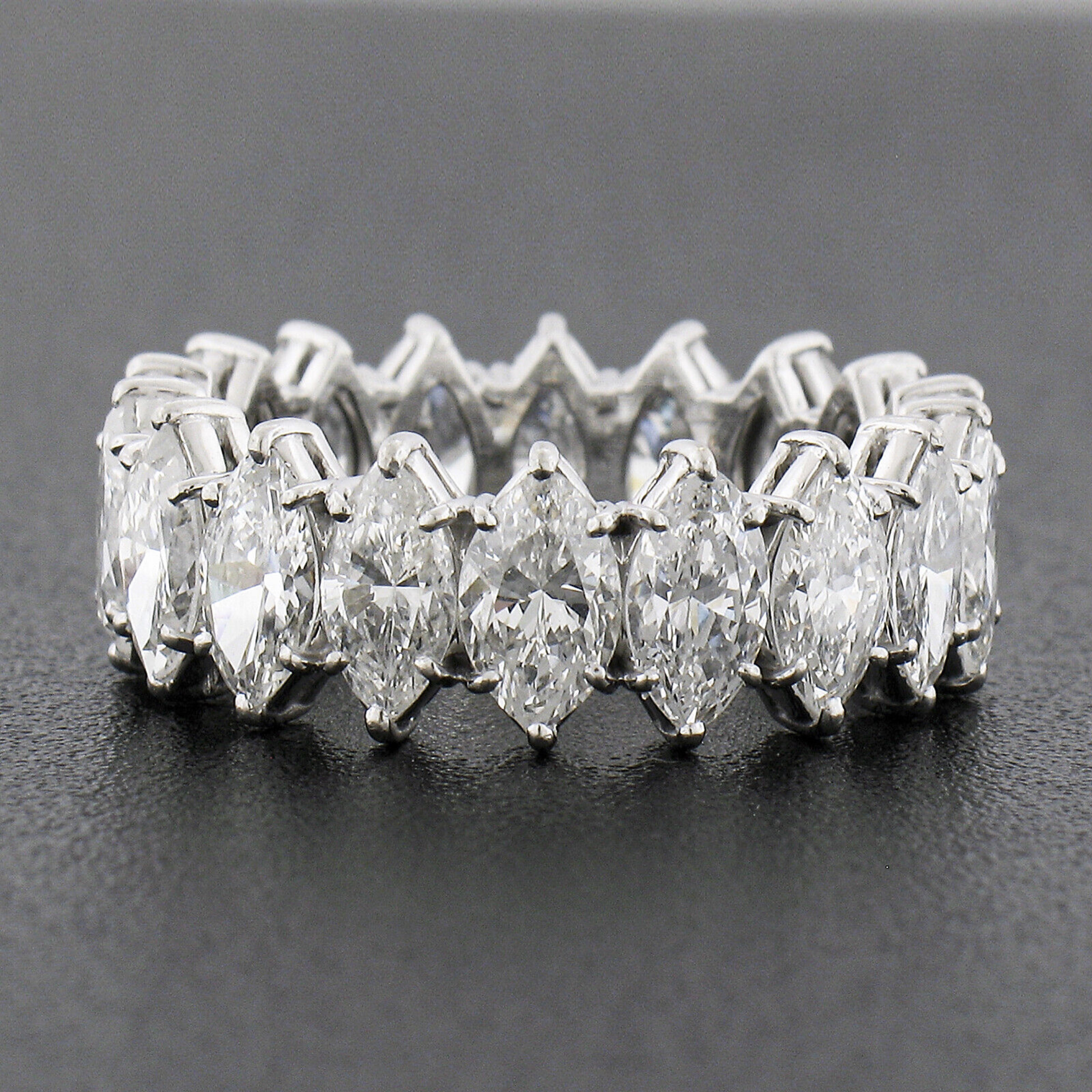 Marquise Cut Vintage Platinum 4.50ctw 18 Marquise Prong Diamond Eternity Wedding Band Ring For Sale