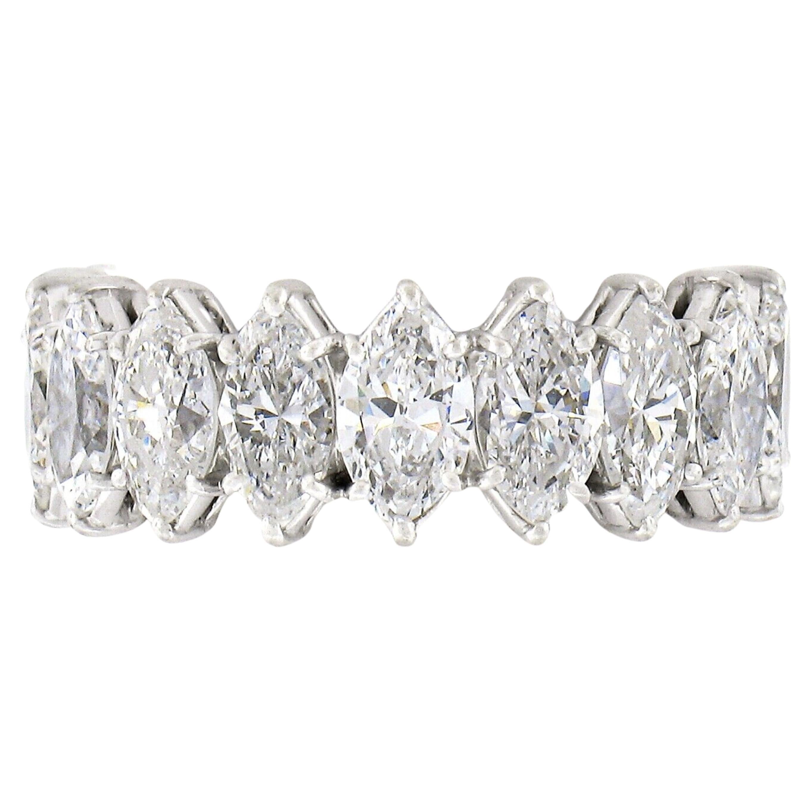 Vintage Platinum 4.50ctw 18 Marquise Prong Diamond Eternity Wedding Band Ring For Sale