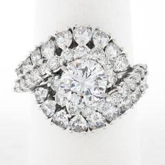 Vintage Platinum 4.58ctw GIA Round & Pear Cut Diamond Domed Swirl Cocktail Ring