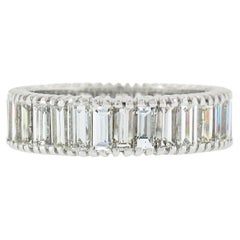 Vintage Platinum 4.60ctw Straight Baguette Prong Set Diamond Eternity Band Ring