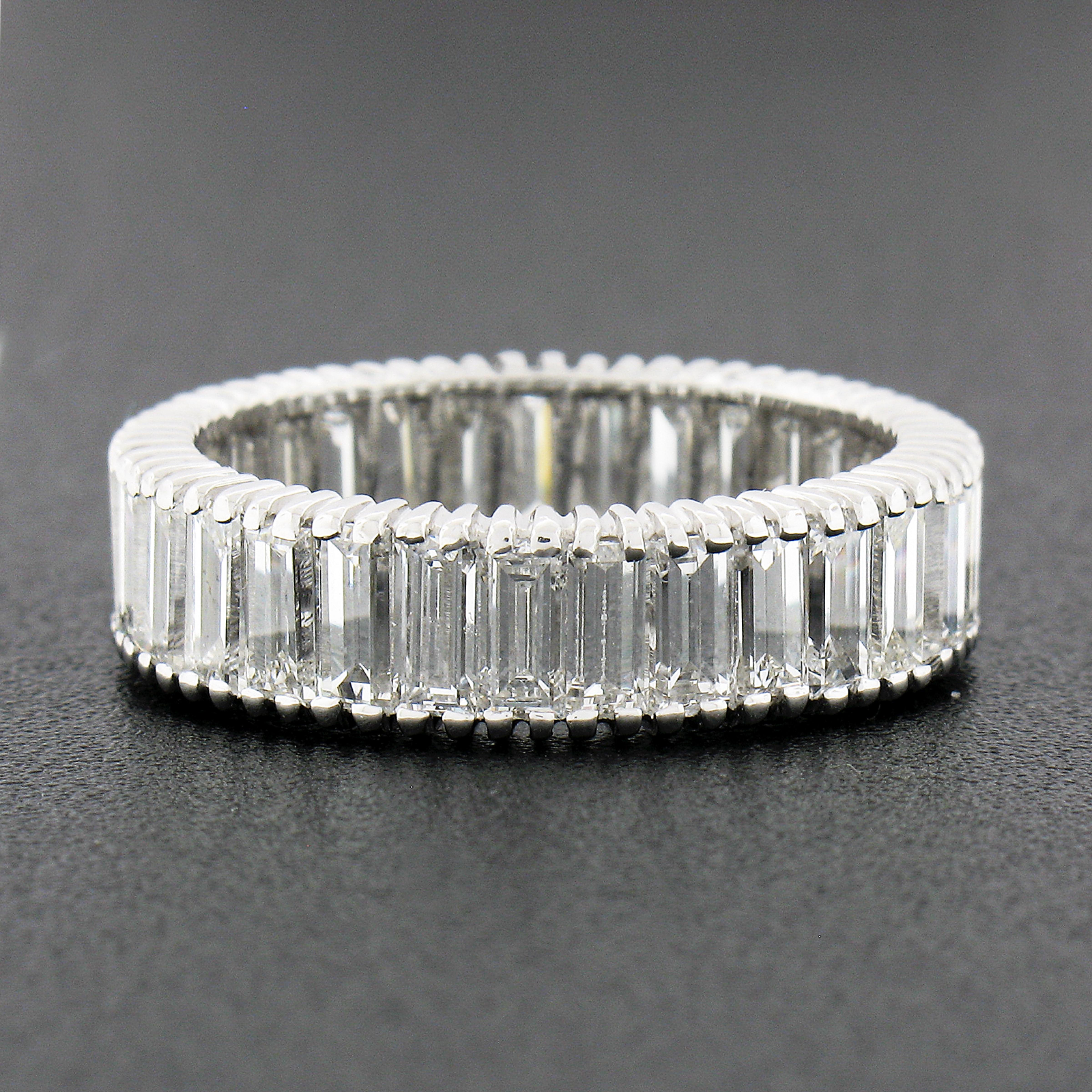 Vintage Platinum 4.60ctw Straight Baguette Prong Set Diamond Eternity Band Ring For Sale 2