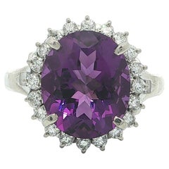 Vintage Platinum 4.65ctw Rich Brilliant Purple Amethyst w/ Diamond Halo Ring