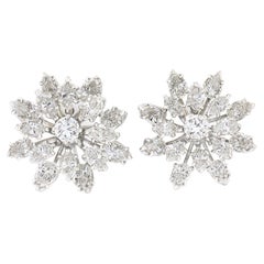 Vintage Platinum 4.84ctw Pear & Marquise Diamond Snowflake Spray Stud Earrings