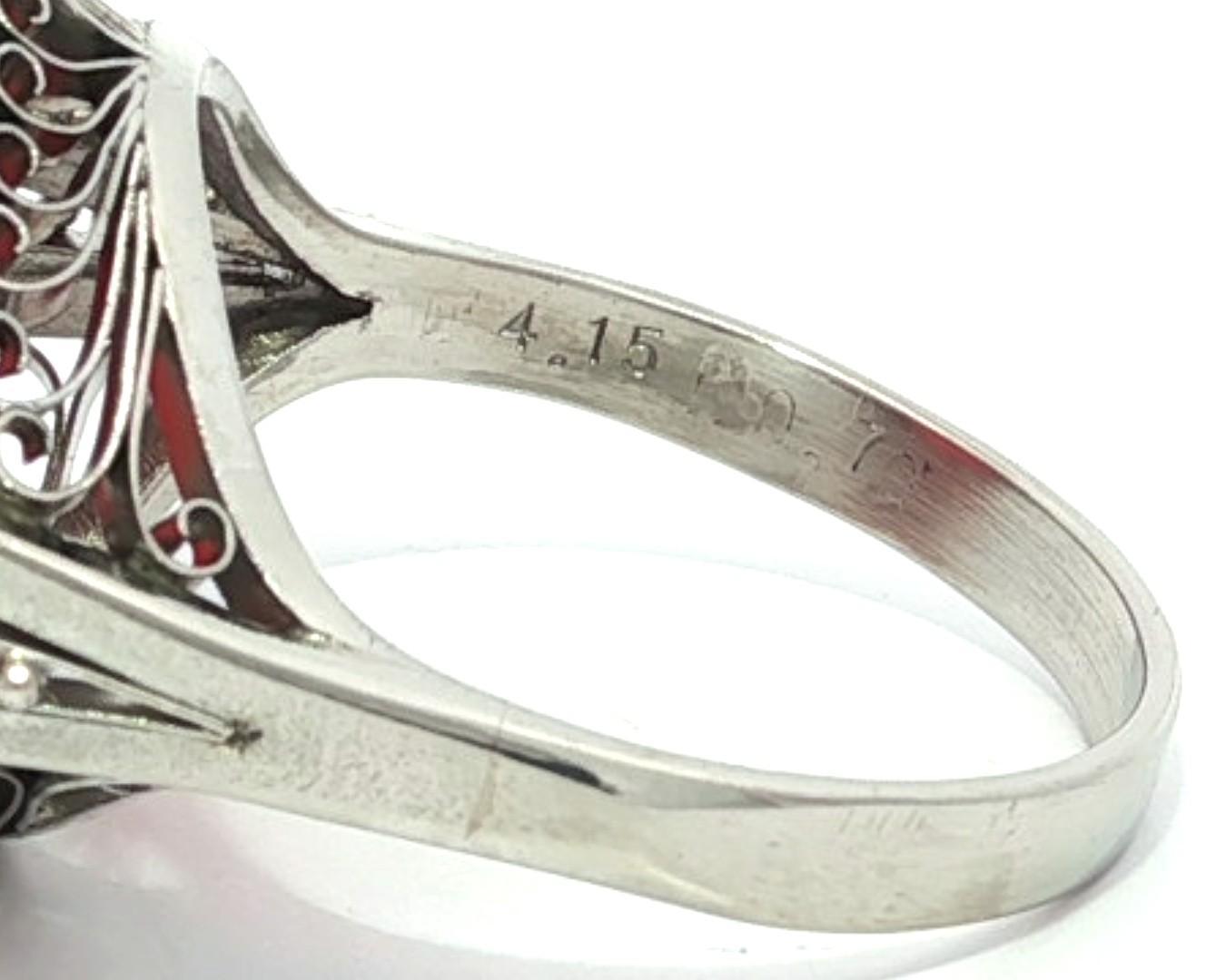 Anello vintage in platino da 4,85 carati con opale di fuoco arancione intenso e diamanti a raggiera in vendita 5