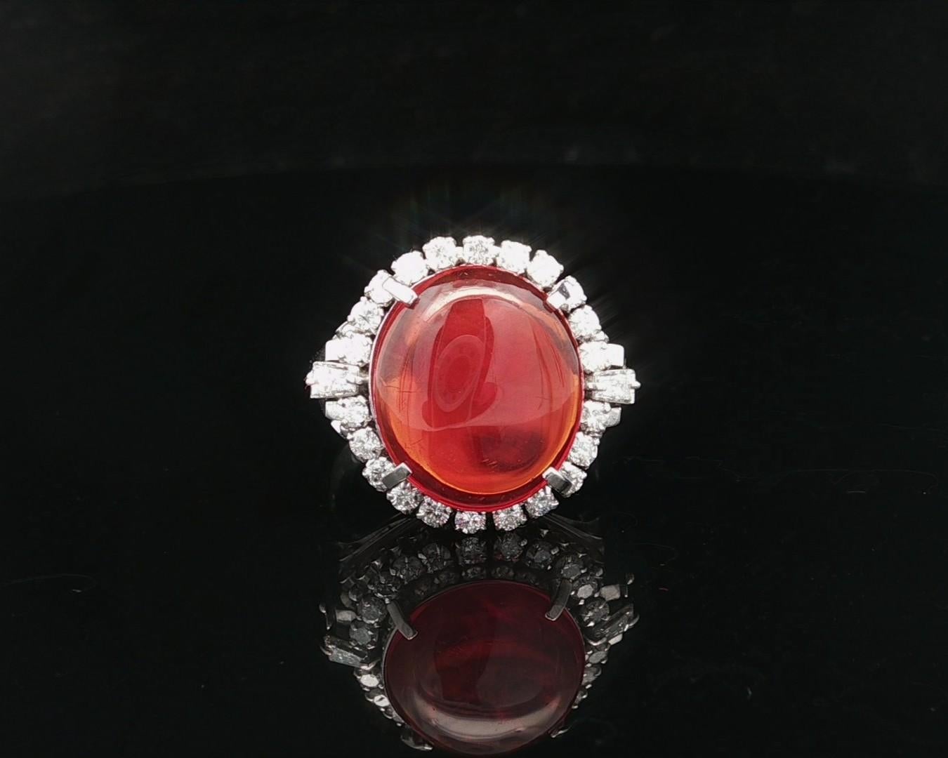 Anello vintage in platino da 4,85 carati con opale di fuoco arancione intenso e diamanti a raggiera in vendita 7