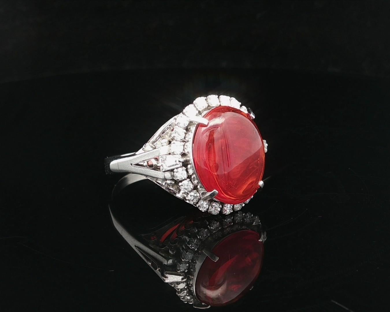 Anello vintage in platino da 4,85 carati con opale di fuoco arancione intenso e diamanti a raggiera in vendita 8