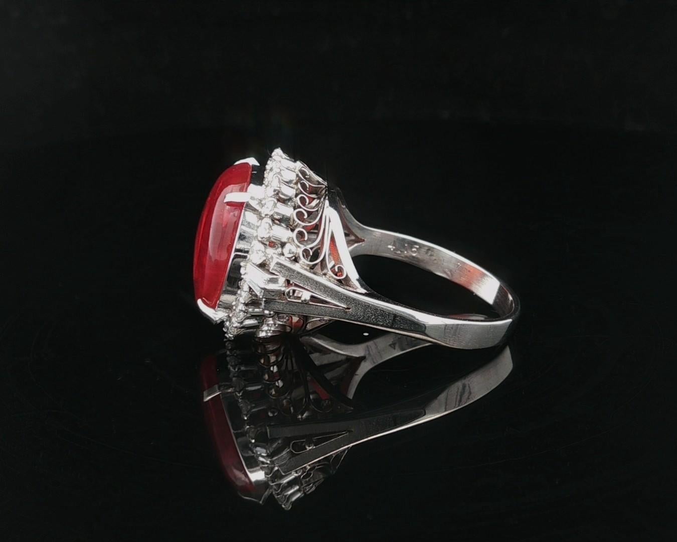 Anello vintage in platino da 4,85 carati con opale di fuoco arancione intenso e diamanti a raggiera in vendita 10