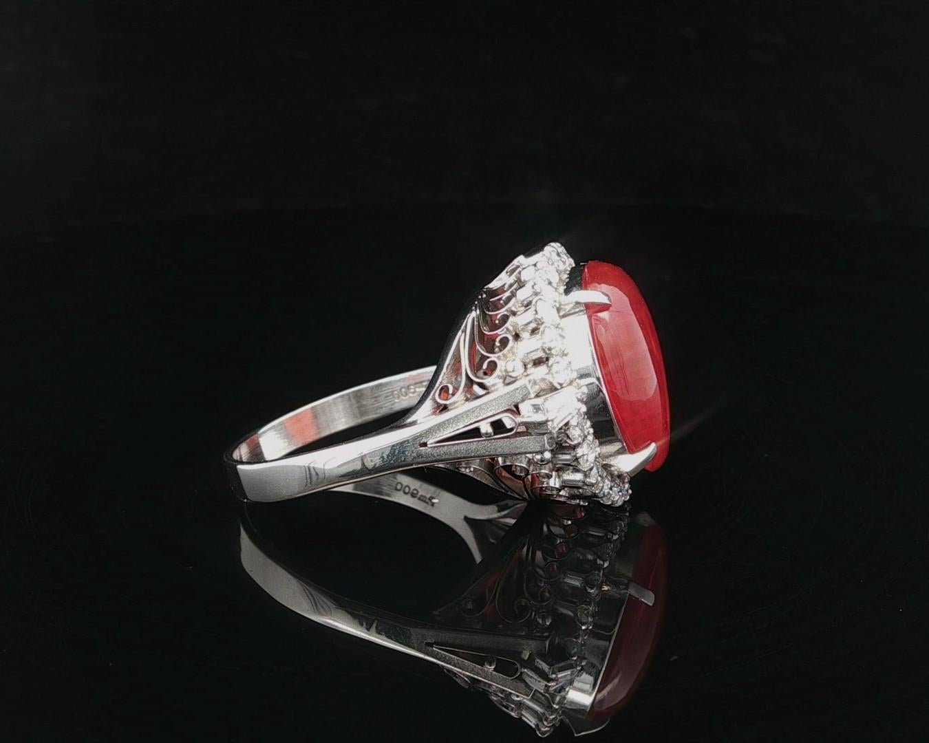 Anello vintage in platino da 4,85 carati con opale di fuoco arancione intenso e diamanti a raggiera in vendita 11