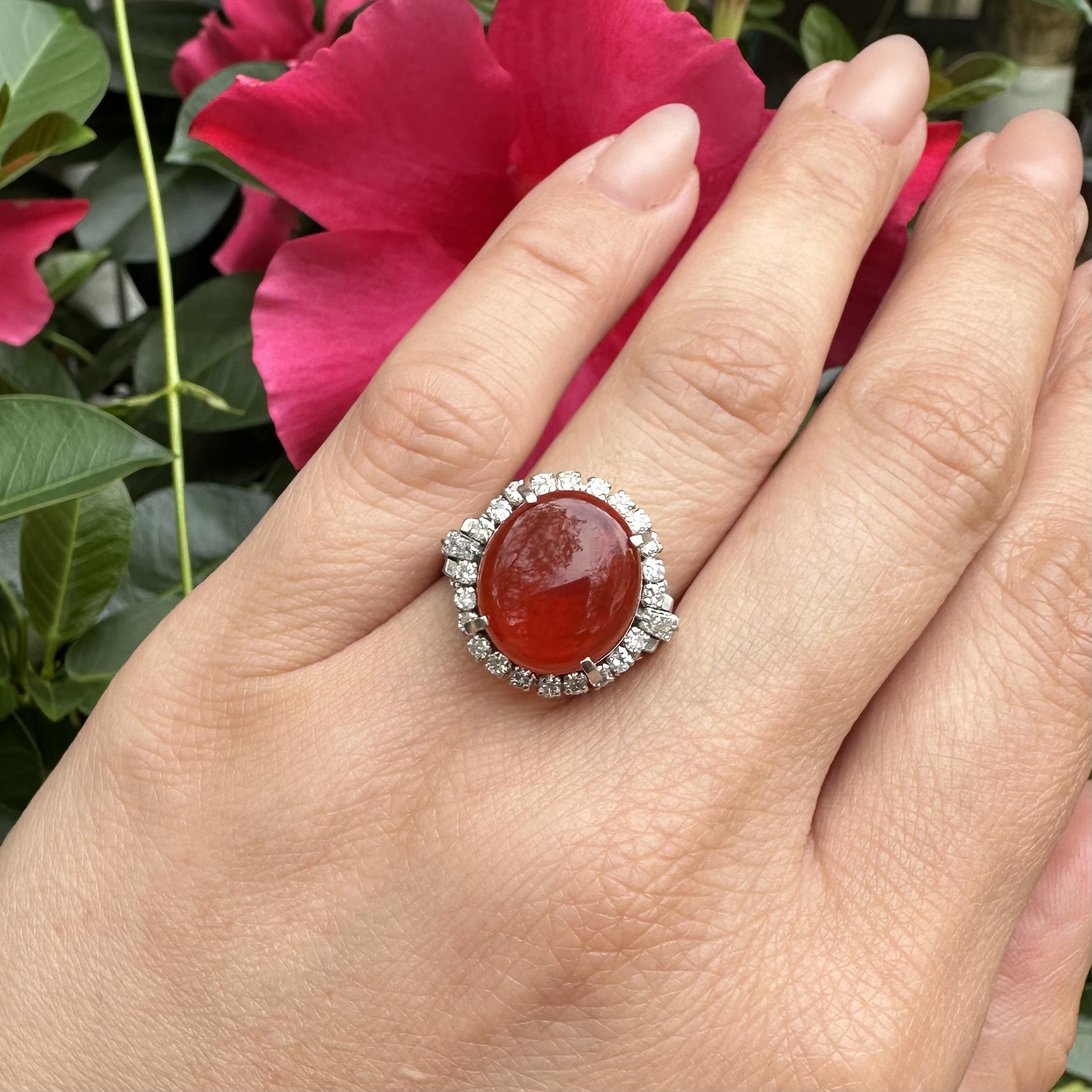 Anello vintage in platino da 4,85 carati con opale di fuoco arancione intenso e diamanti a raggiera in vendita 12