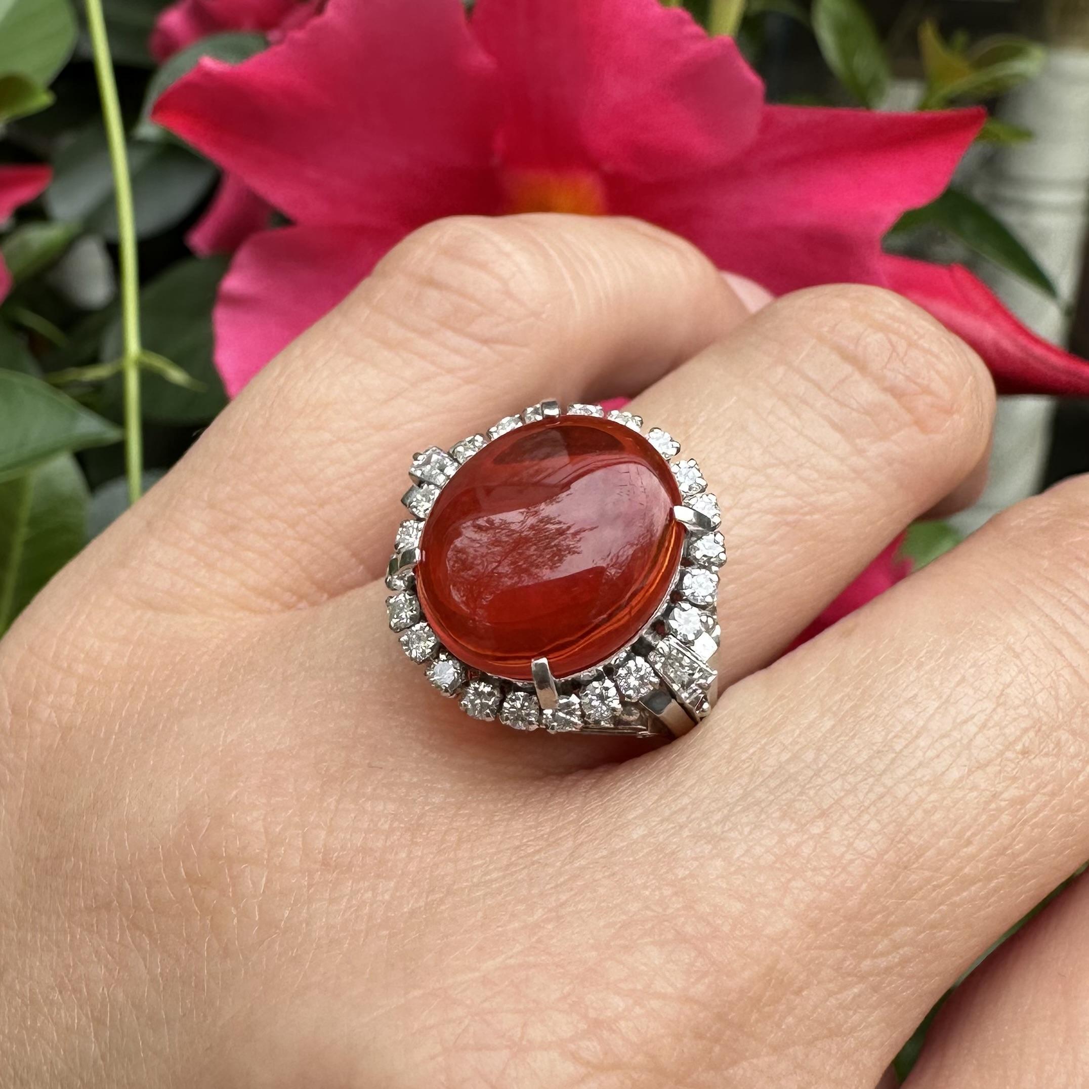 Anello vintage in platino da 4,85 carati con opale di fuoco arancione intenso e diamanti a raggiera in vendita 13