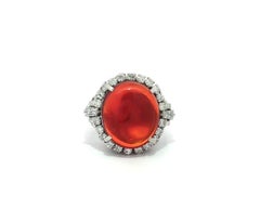 Vintage Platinum 4.85ctw Vivid Deep Orange Fire Opal w/ Diamond Halo Ring