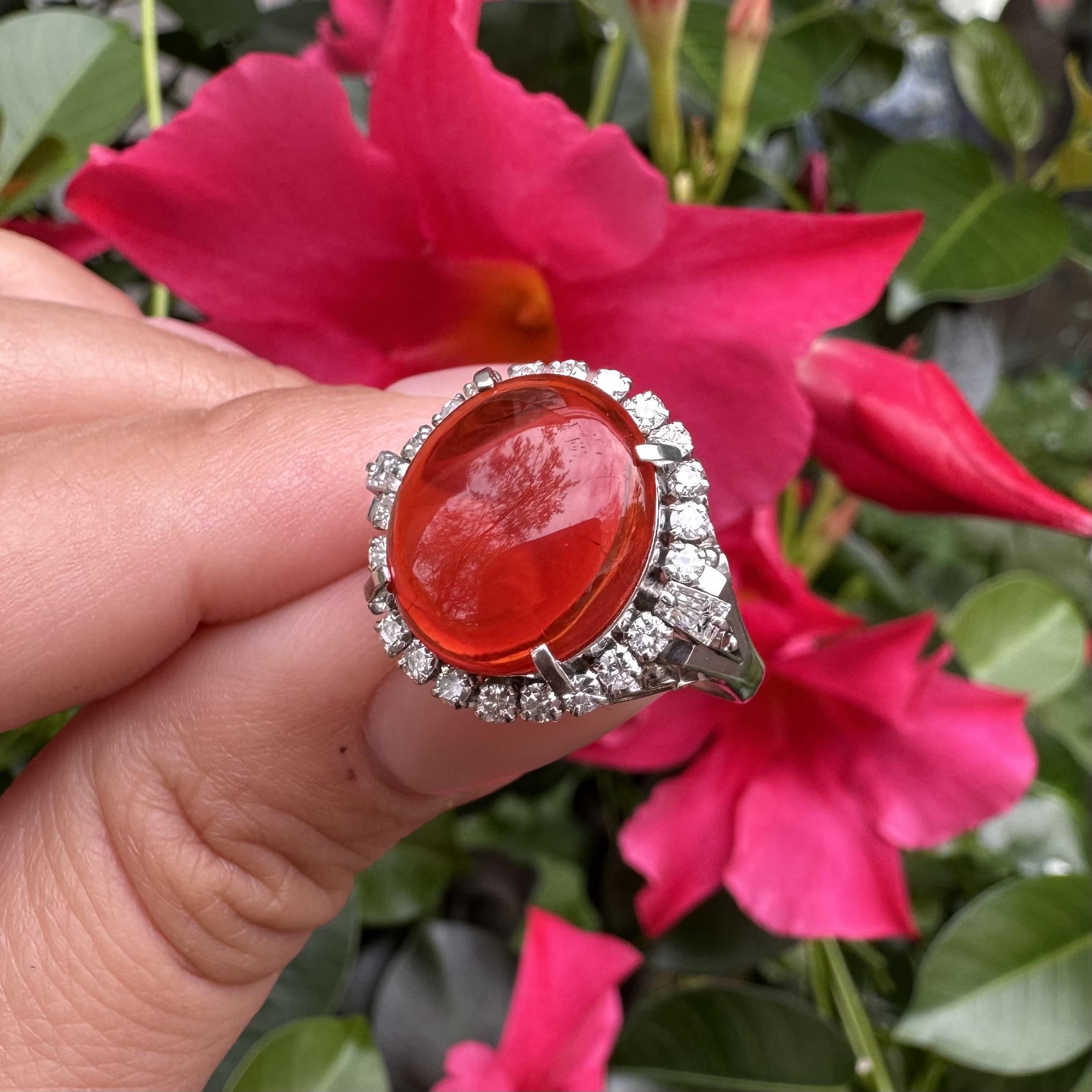 Anello vintage in platino da 4,85 carati con opale di fuoco arancione intenso e diamanti a raggiera in vendita 15