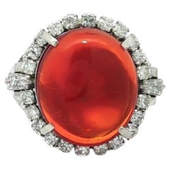 Vintage Platinum 4.85ctw Vivid Deep Orange Fire Opal w/ Diamond Halo Ring