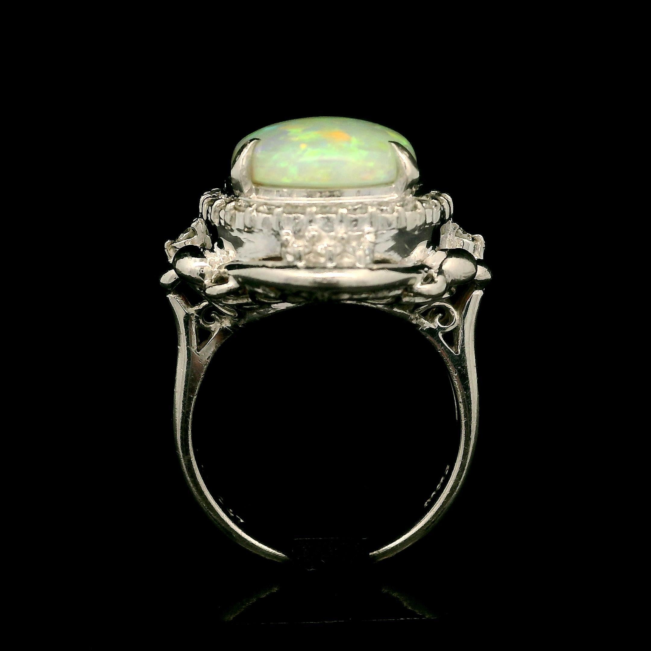 Vintage Platinum 4.88ctw Oval Opal & Diamond Halo Large Cocktail Ring For Sale 1