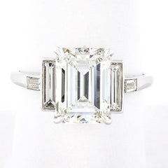 Vintage Platinum 4.95ct GIA F VS1 Emerald & Baguette Cut Diamond Engagement Ring
