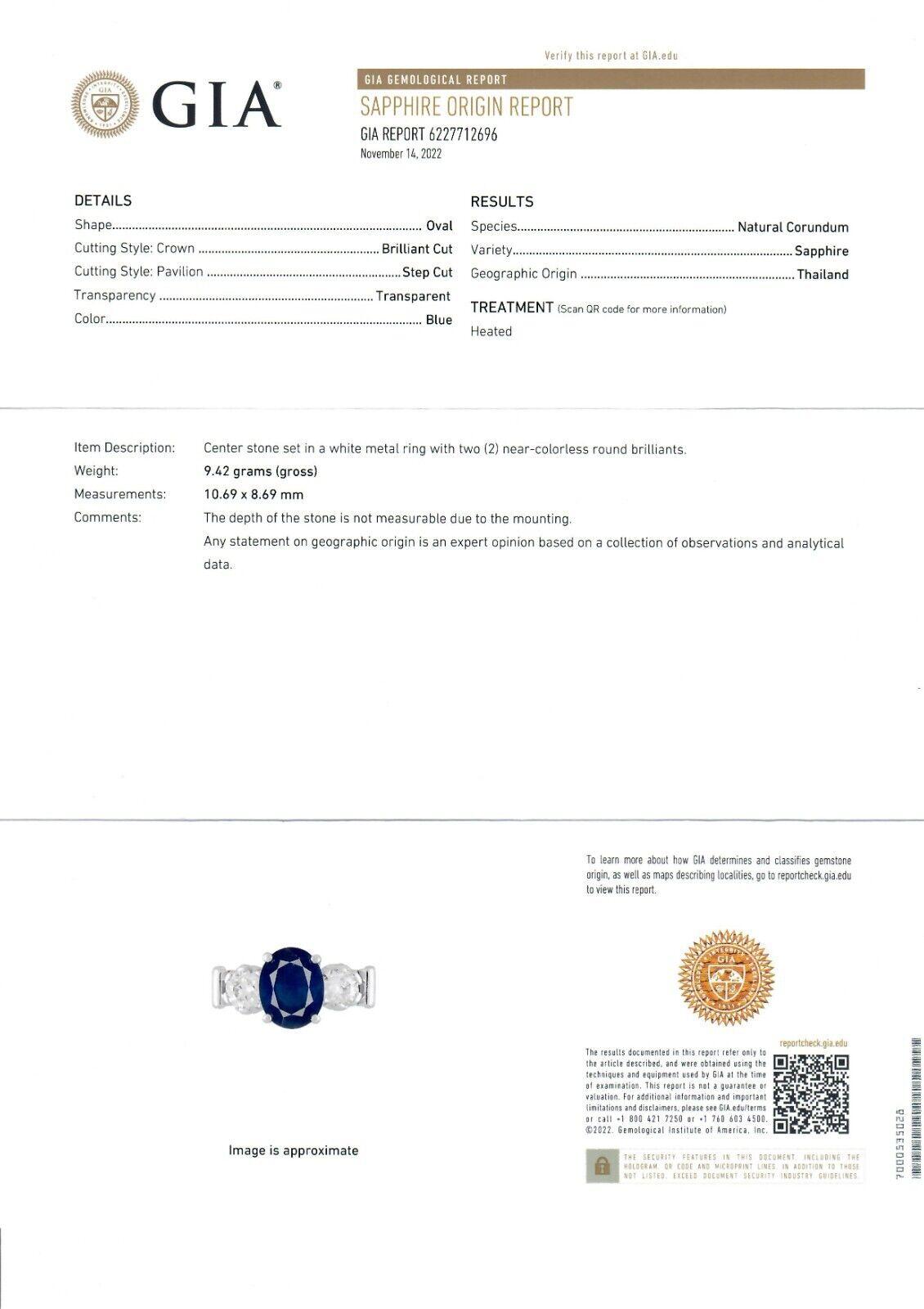 Vintage Platinum 4.95ct GIA Oval Dark Blue Sapphire w/ Old European Diamond Ring For Sale 6