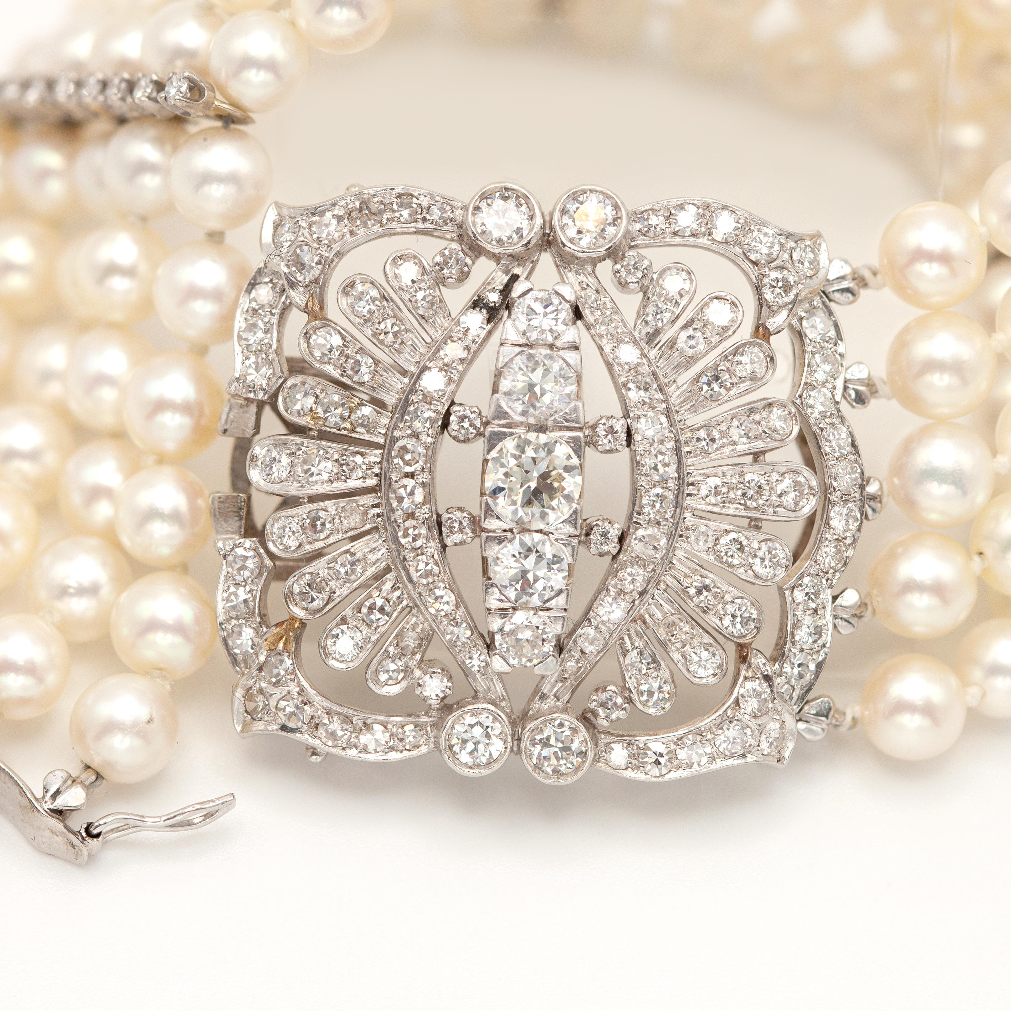 Vintage Platin 5 Karat Diamant Multi Strand Perlenarmband für Damen oder Herren im Angebot