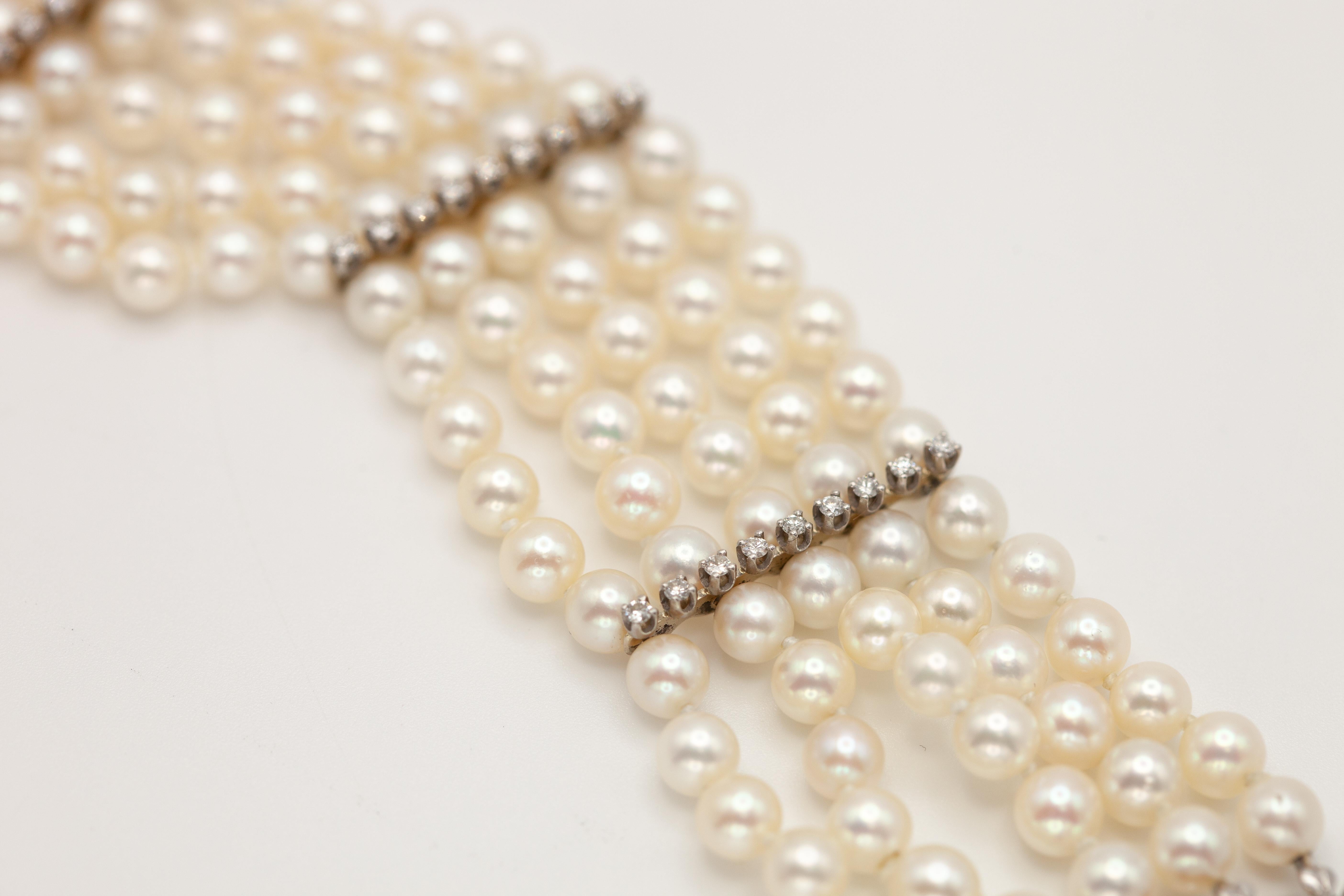 Vintage Platin 5 Karat Diamant Multi Strand Perlenarmband im Angebot 3