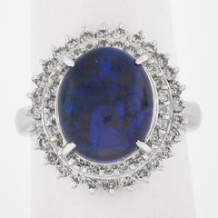 Vintage Platinum 5.05ctw Unique Cabochon Opal w/ Round Diamond Double Halo Ring