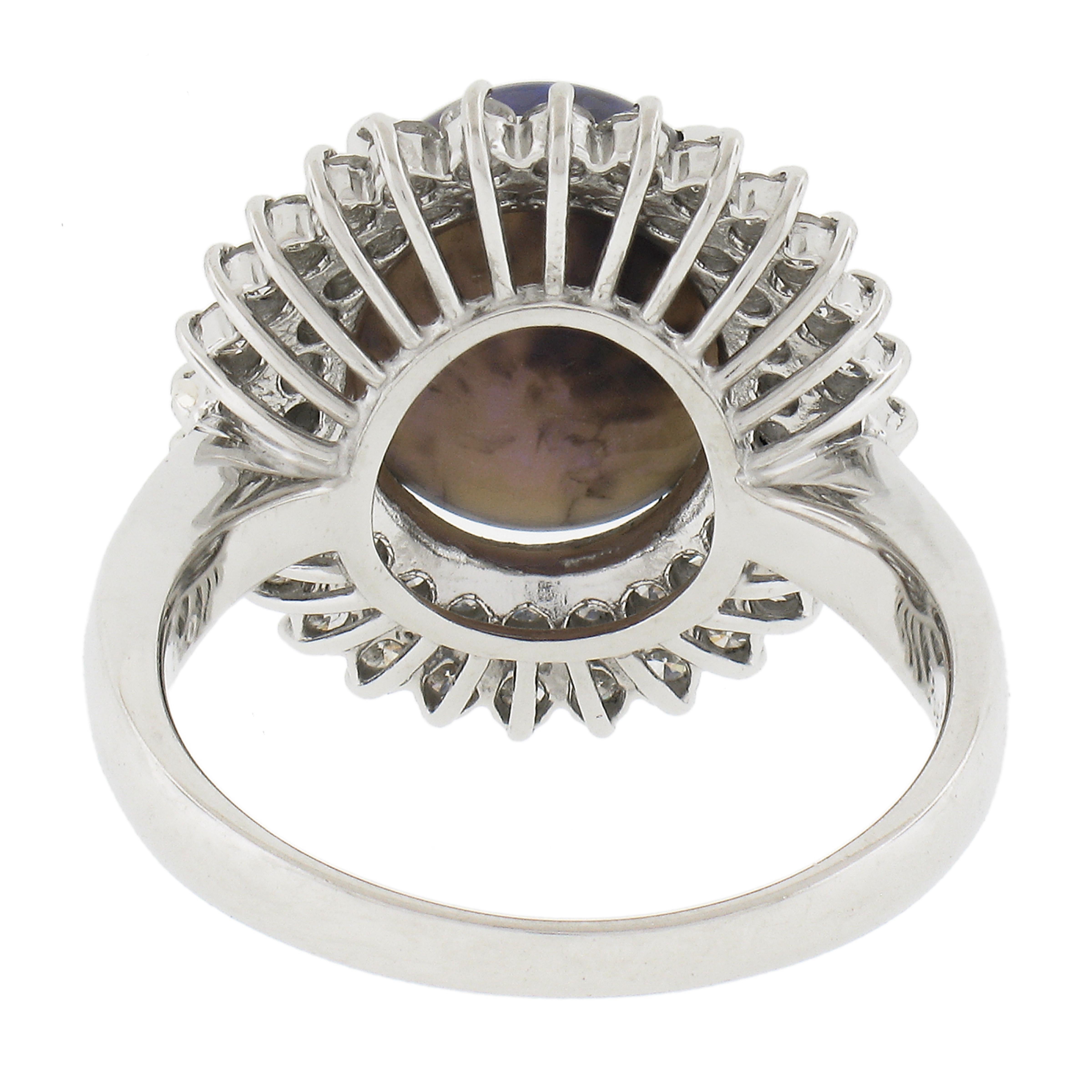 Vintage Platinum 5.05ctw Unique Cabochon Opal w/ Round Diamond Double Halo Ring For Sale 3