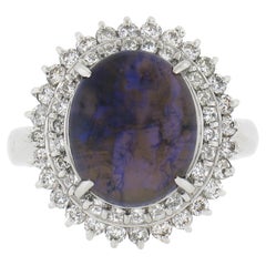 Vintage Platin 5,05ctw Einzigartiger Cabochon-Opal mit rundem Diamant-Doppel Halo-Ring, Vintage
