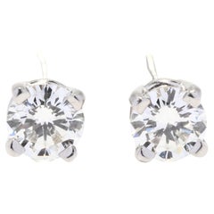 Solitär-Ohrringe, Vintage, Platin, 0,50 Karat Diamant, Schraubverschluss